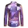 Men Disco Shirt Shiny Golden Sequin Metallic Dress Shirt Lapel Long Sleeve
