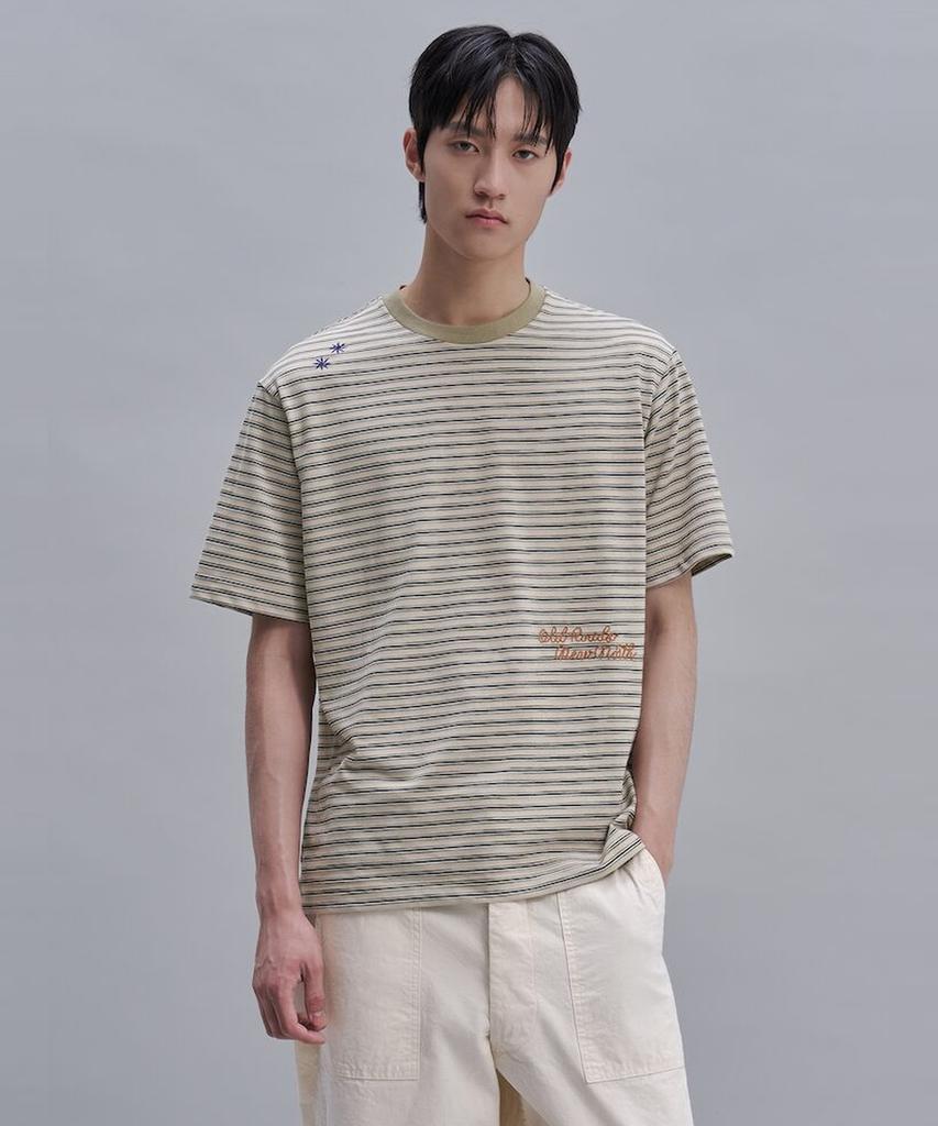 SHIFT.G Lettering Point Stripe Tshirt Khaki