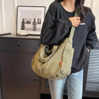 100% Baumwolle Große Kapazität Freizeit- oder Reisetaschen Solide Leinwand Lässige Tragetaschen Unisex Korea Stil Handtaschen Fashi Stoff Umhängetaschen