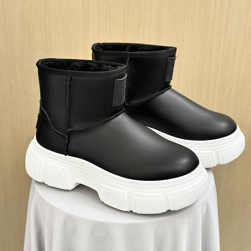 

Snow boots men s winter cotton shoes velvet leather waterproof classic high-top British leather boots men s shoes snow boots men s 39 чёрный