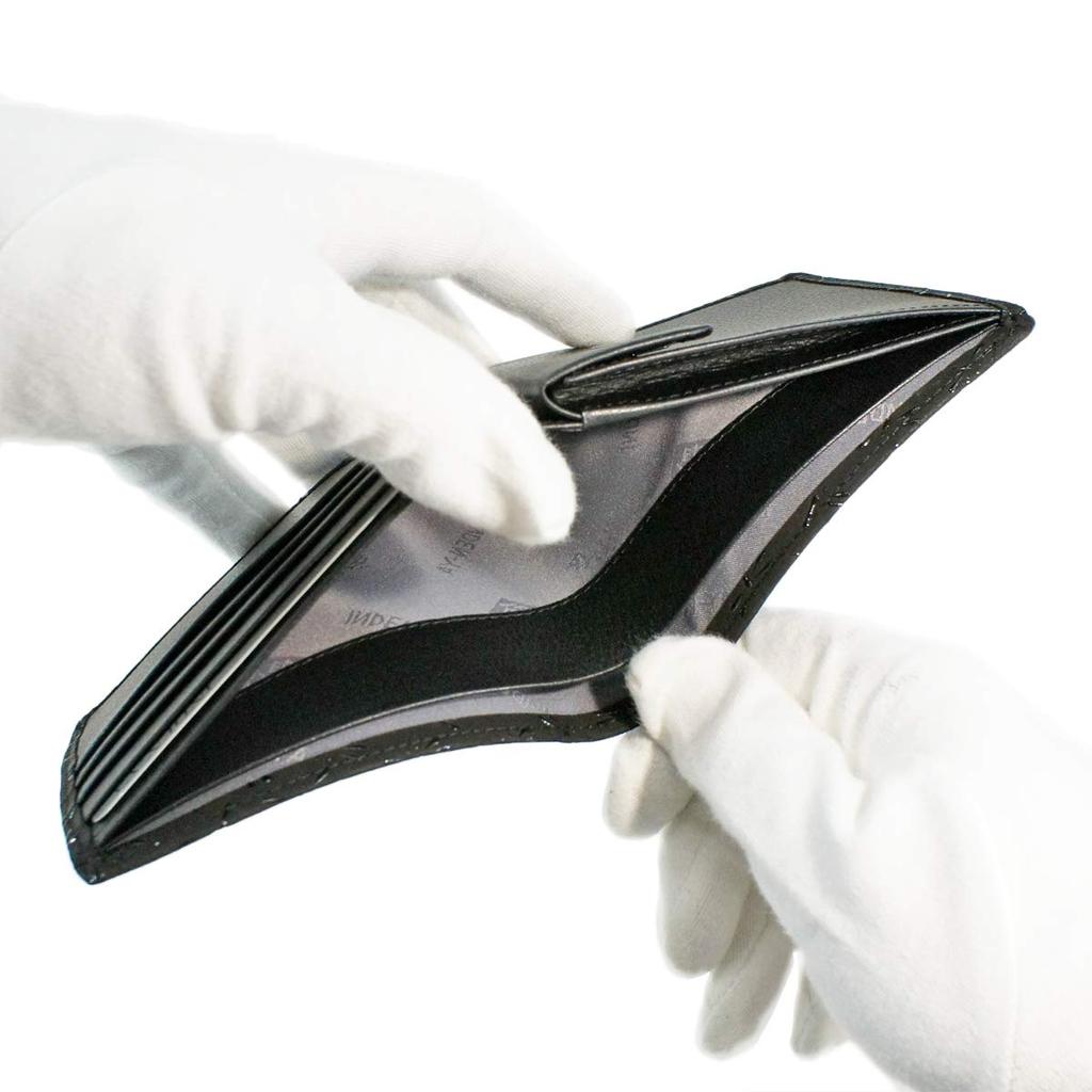 Inden Bifold Wallet Bill C Dünnes Hirschleder Schwarz x Schwarzlack Libellenmuster [Indenya] 2003-01-008