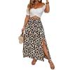 Summer New Women's Leopard Print High Waist Skirt Elastic Waist Slit Hem Casual Long Skirt