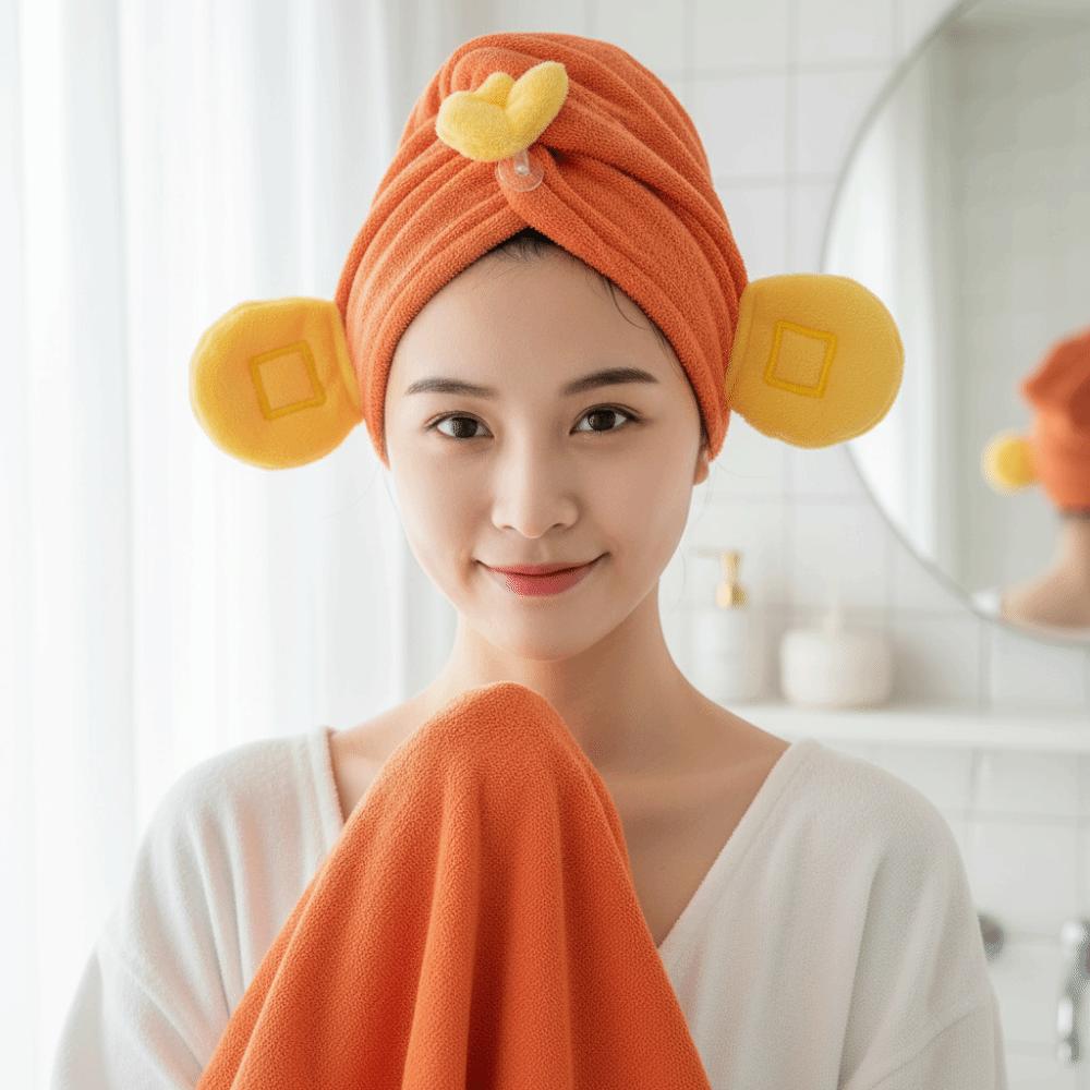 2PCS Super Absorbent God of Wealth Cap Quick-Drying Towel Cap Fashion Hair Drying Cap  Home Spa