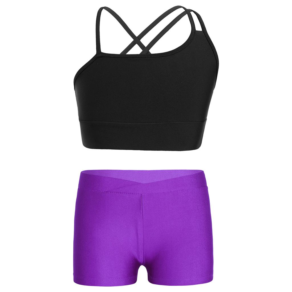 Top Corto Asimmetrico con Spalline Scollatura a V Pantaloncini Vita Alta Sport Ginnastica Allenamento