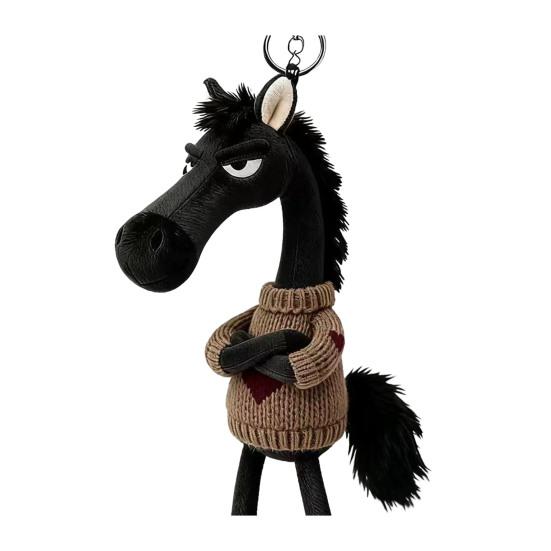 Plush Horse Keychain Soft Cute Cartoon Horse Pendant In Sweater Horse Year Mascot Charm with Keyring for Backpack Handbag Car Keys Decoration