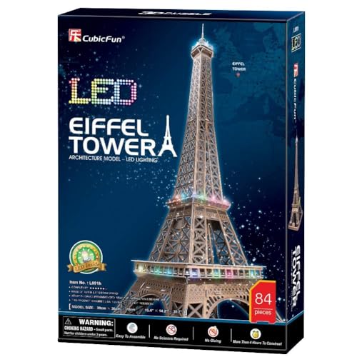 ASSYME Cubic Fan 3D Puzzle Craft Kit, Eiffel Tower (with LED), L091h, No Glue or Tools Required