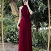High-end Black Neck-hanging Sleeveless Dress for Women's Summer New French Temperament Split-ended Waist Long Dress