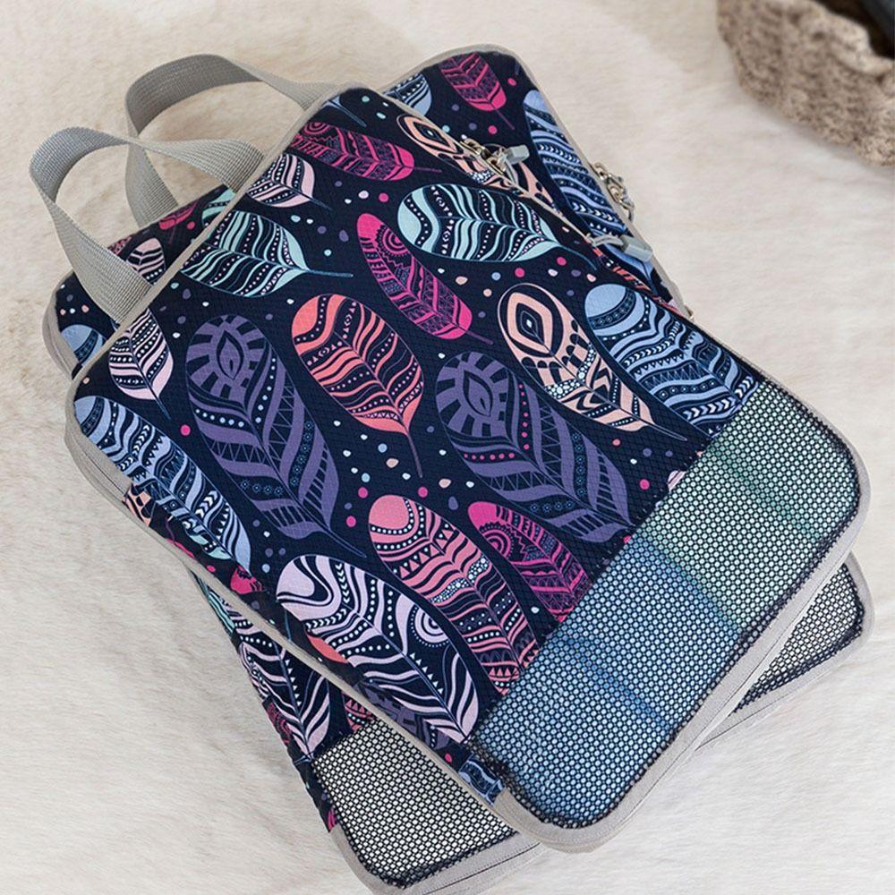 4pcs/set Printed Compression Storage Bag Foldable Luggage Storage Bags Set Packing Cubes  Clothes