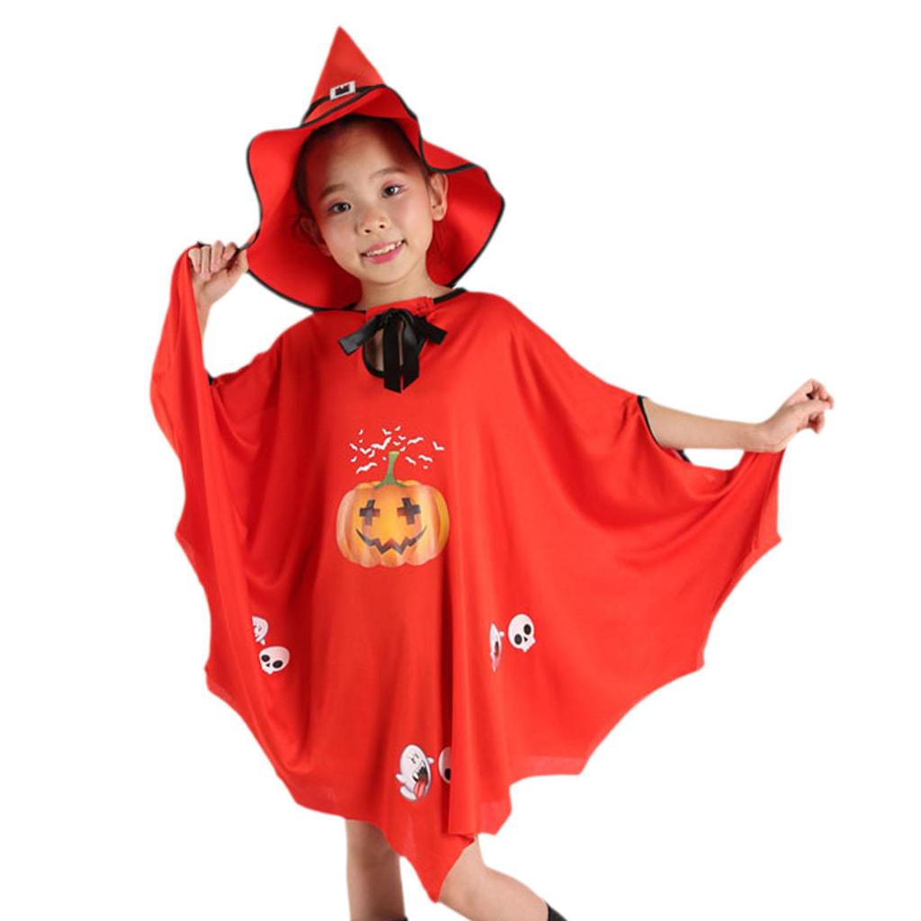 Kids Halloween Costume Pumpkin Costume Outfit Dress up Witch Costume Bat Wing for Carnival Photo Props Role Play Party Holiday