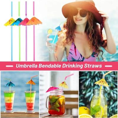 100pcs Umbrella Straws for Drinks,Umbrella Straws Hawaiian Luau Party Straws for Drinks Decorations (Assorted Colors)