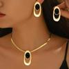 French Light Luxury Simple Niche Oval Geometric Pendant Necklace Stud Earrings Jewelry Set Elegant Accessories