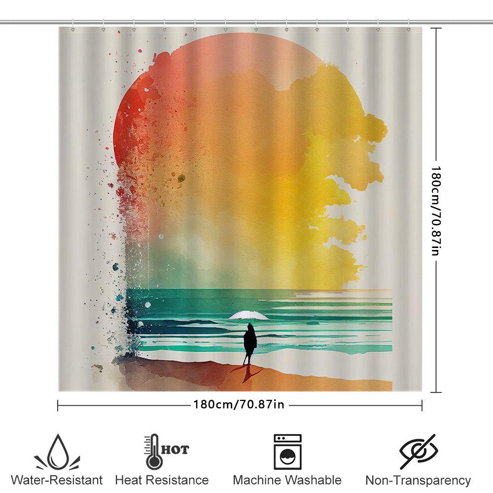 Colorful Shower Curtain Beach Sunset Design For Bathroom Decor Modern Waterproof Fabric With Hook Rings Set In Various Sizes