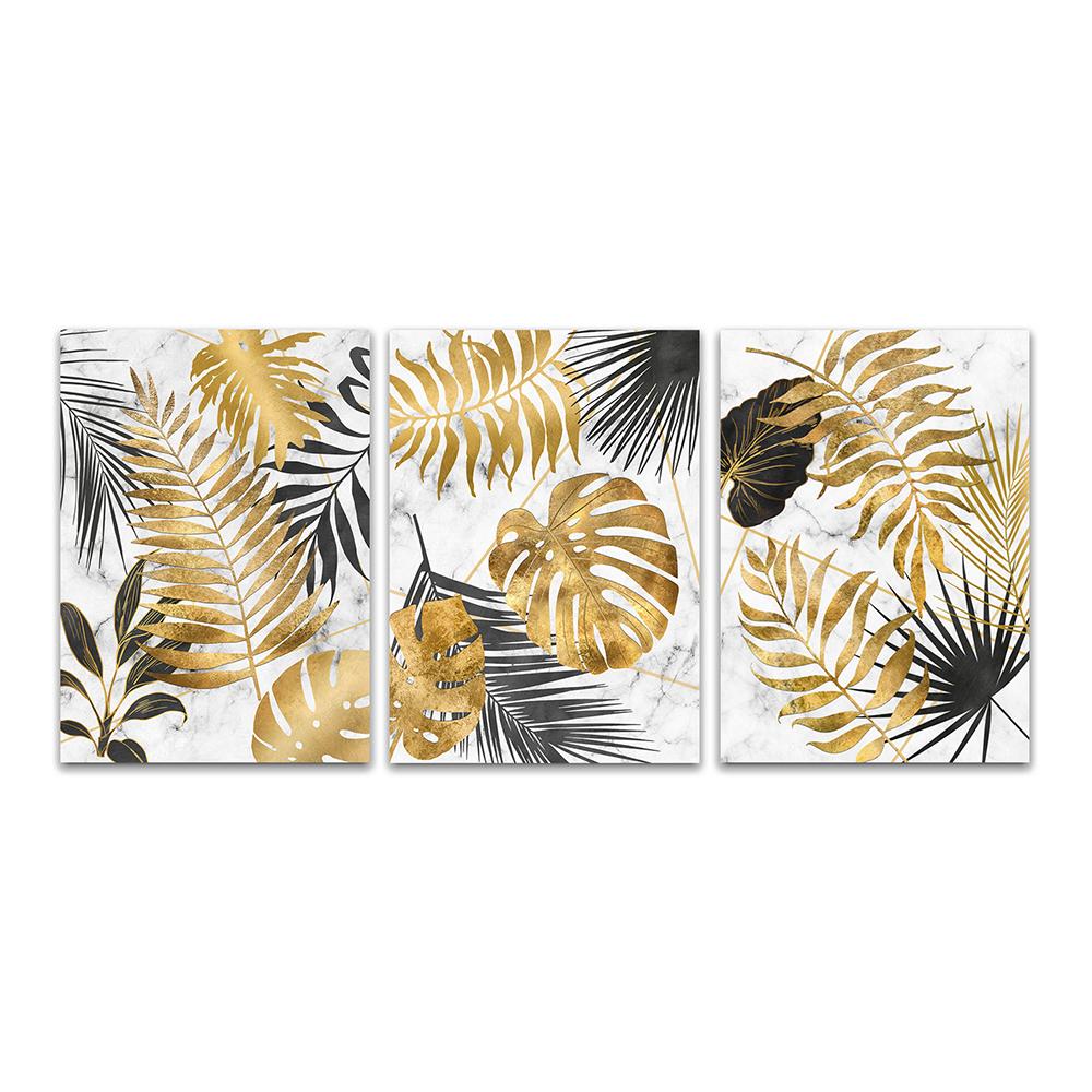 Abstract Modern Golden Leaves Monstera Posters Prints Plants Canvas Paintings Interior Cuadros Home Wall Art Decor Pictures
