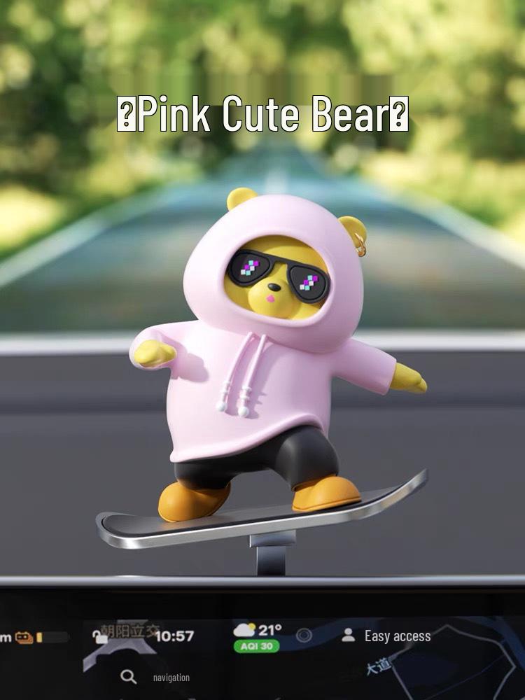 2025 Cross-Border Car Dashboard Bear Skateboard Ornament - Moving Cartoon Little Bear Decor
