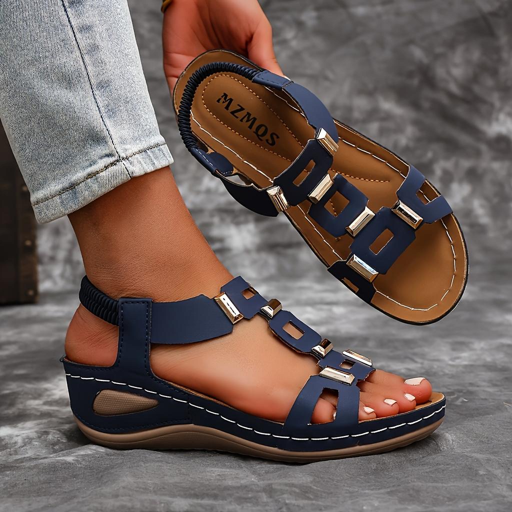 Fashionable Women'S Thick-Soled Open-Toe Sandals | Breathable Platform Heel with Ankle Straps, Slip-on Design, Elegant and Comfortable,for Casual Wear