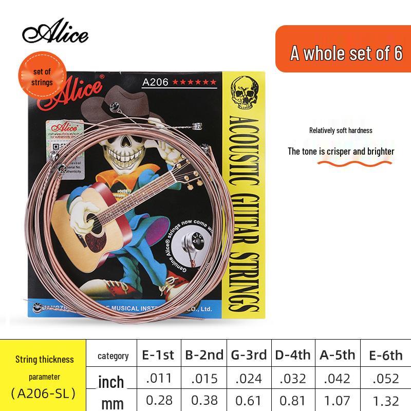 Струны для акустической гитары Alice Folk - Полный комплект из 6 штук (1-я, 2-я, 3-я струны по отдельности)