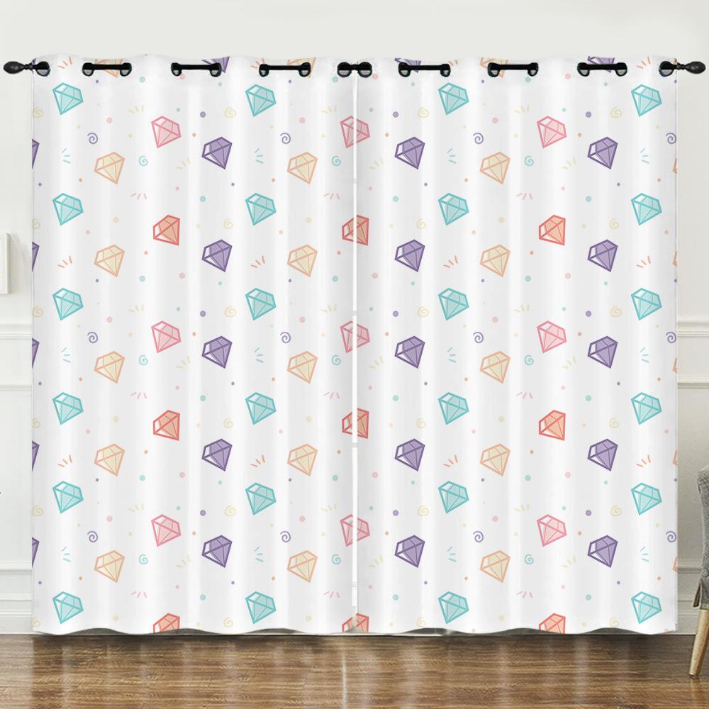 Curtain Fresh Wind Diamond Element 3D Digital Printing Blackout Curtain Punching 2pcs*97cm*114cm*2