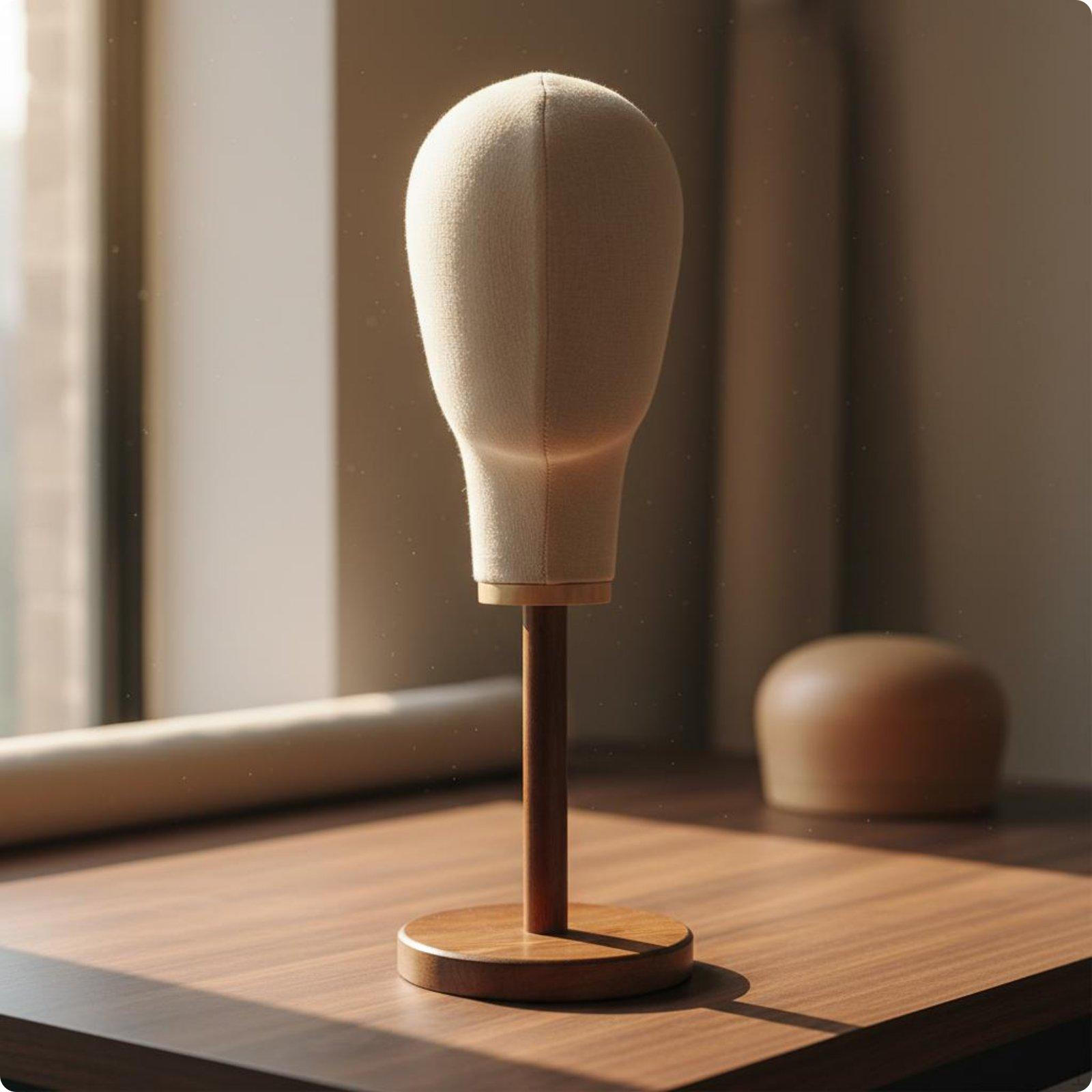Hat and Hairpiece Display Stand Vintage Wood Base Mannequin Head cloth Covered for Salon