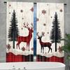 2 Pieces - Christmas curtain checkered Christmas reindeer, tree and snowflake print curtains, home decoration, room decoration