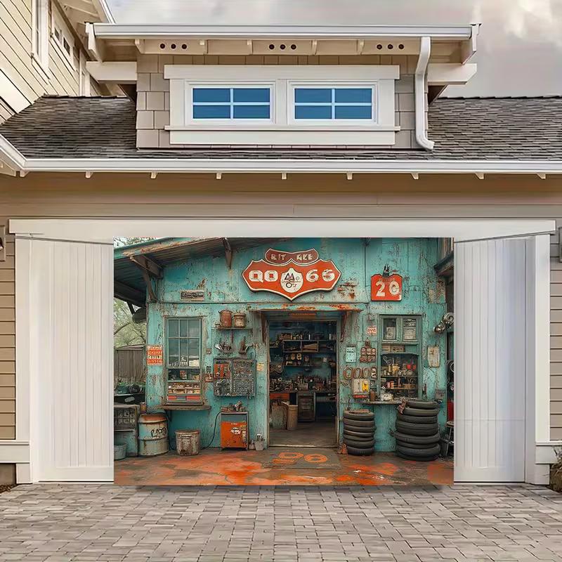 Vintage Route 66 Auto Repair Shop Backdrop Retro Gas Station Photo Booth Background