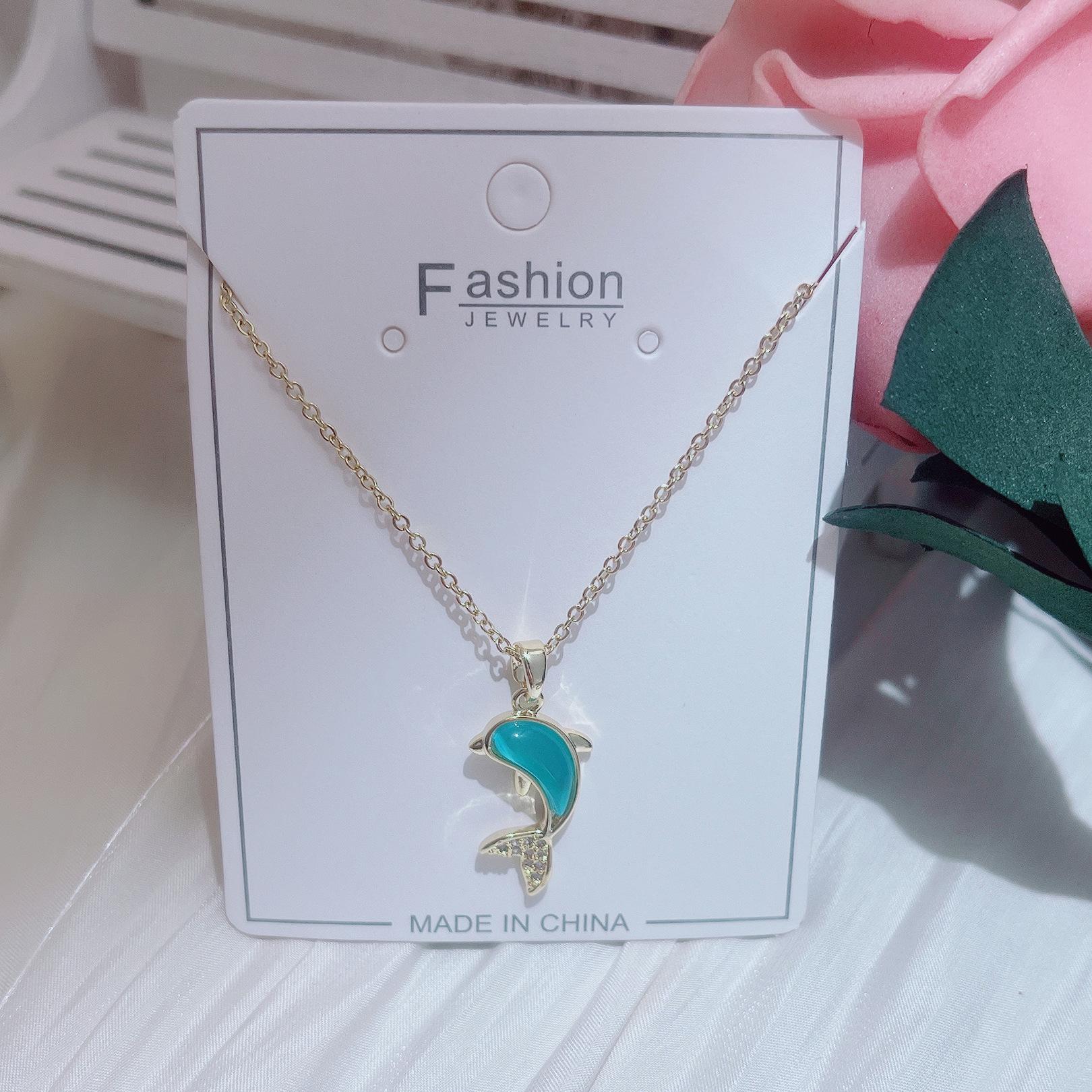 

Простое и персонализированное ожерелье с маленьким дельфином из камня кошачий глаз, милая женская публика, популярная цепочка-воротник, универсальные украшения