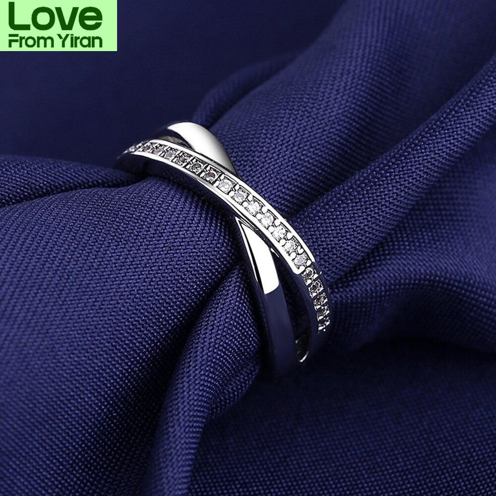New Women Ring 18k White Gold Fashion Cross Row Adjustable S925 Silver Rings Diy Jewelry Festival Birthday Gift