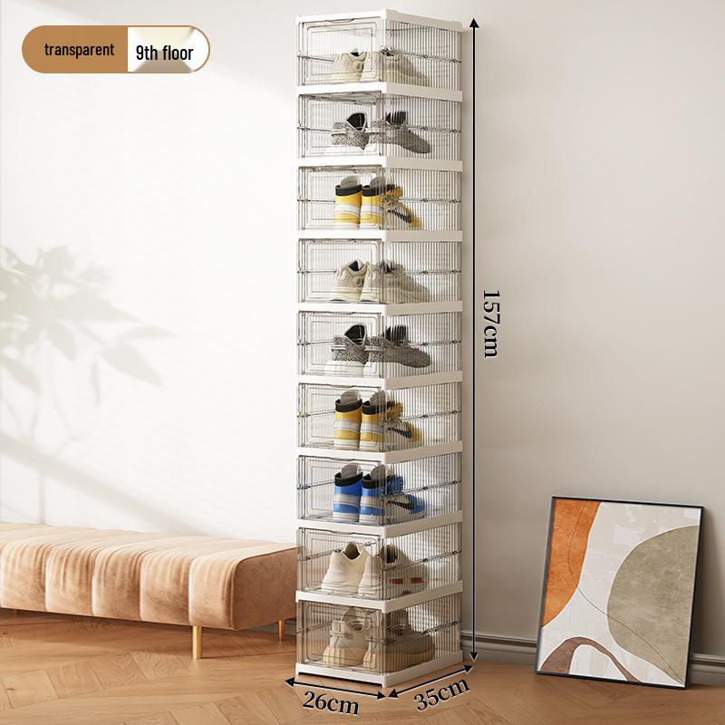 Foldable Transparent Shoe Box Cabinet with No-Install Lid - Multi-layer Thickened Shoe Rack for Home Storage