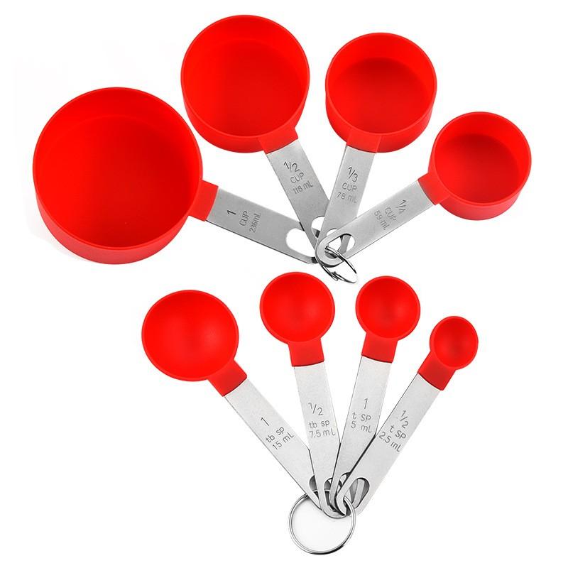 Edelstahlgriff Messlöffel Kunststoff Messbecher 8-teiliges Set mit Skala Messlöffelset Backwerkzeuge