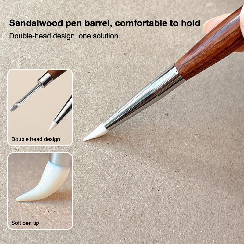 1Pcs Double Headed Nail Art Brush Wood Silicone Pen Embossing Painting Mixing Pen Diy Manicure Tool Multifunctional