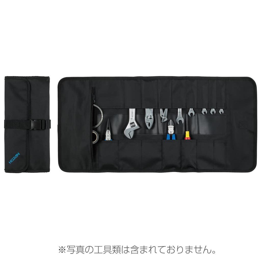 HOZAN Tool Case Tool Bag Roll-up Type with Stopper 17 Storage Pockets B-98