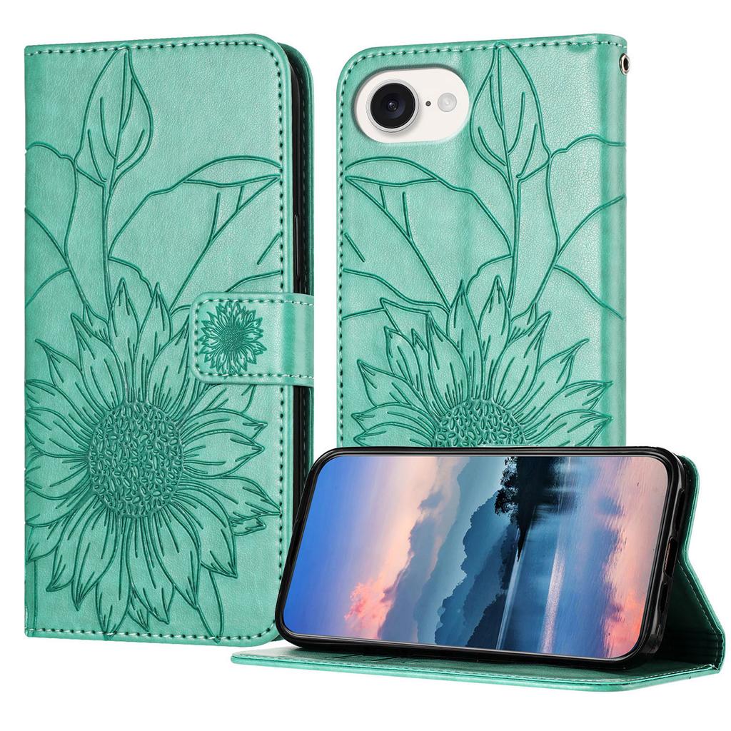 For iPhone 16e Case Sunflower Imprinted Wallet Stand Folio Flip Leather Cover