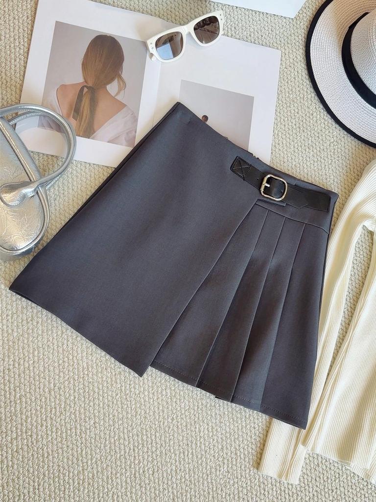 2026 Spring/Summer Irregular High-Waisted Pleated A-Line Skirt for Petite Women – Anti-Exposure Short Skirt