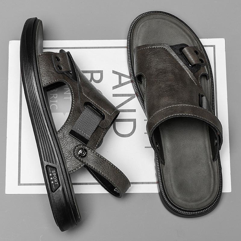 

Sandals men s 2025 new summer wear soft-soled sandals men s dual-purpose slippers men s beach leather sandals 43 сірий колір