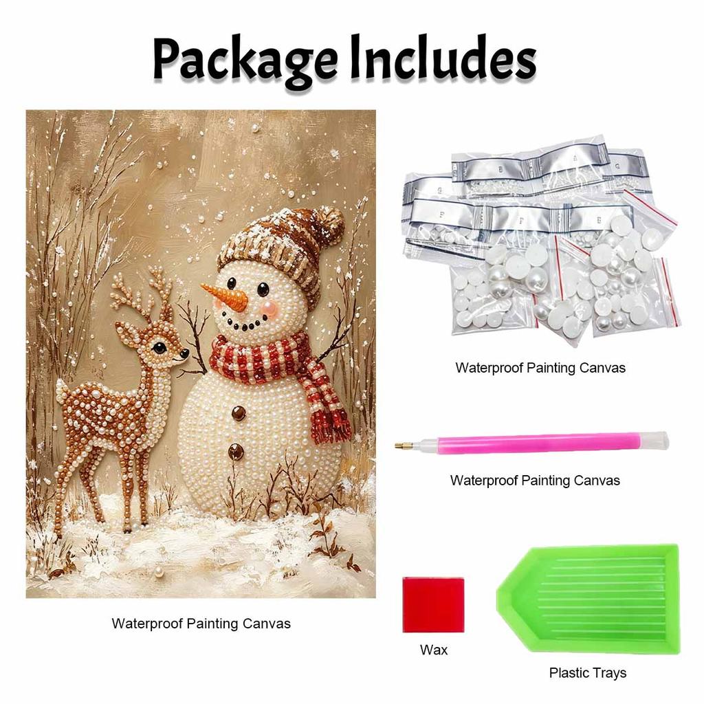 Frameless Pearl Painting Kit Winter Snowman Deer Aesthetic Wall Art DIY Sparkling Bead Canvas Room Decor Creative Craft Ideas