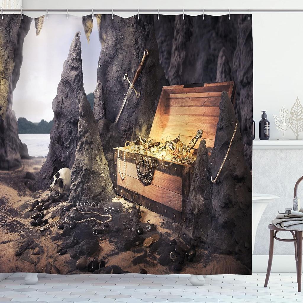 Antlers Shower Curtain Moose In Winter Forest Wildlife Reindeer Christmas Theme Watercolor Painting Style, Cloth Fabric Bathroom