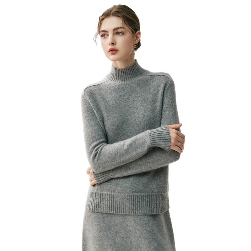 2026 Autumn/Winter Women's Cashmere High Neck Saddle Shoulder Knit Sweater