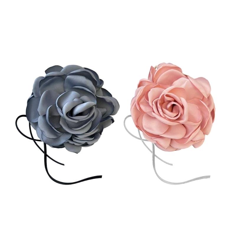 Exaggerated Flower Rope Necklace Eye catching Tie Up Floral Choker Chain Jewelry for Women Elegant Flower Necklace