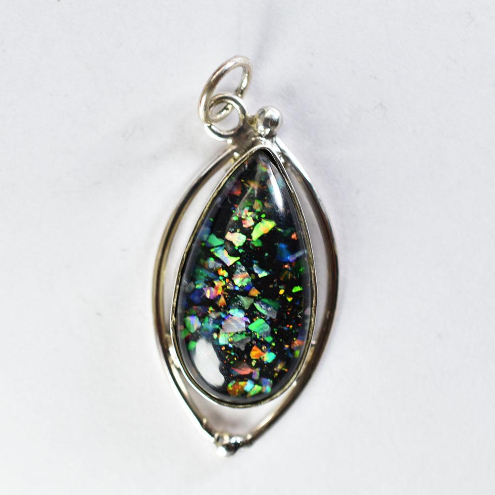 Natural Opal Pendant 23 ct Multi-Color Pear 925 Sterling Silver October Birthday Birthstone