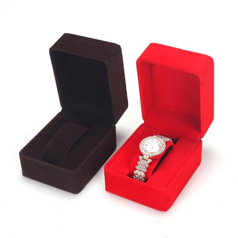 Handmade Velvet Wrist Watch Box Travel Short Plush Box with Velvet Wristwatch Holder Rings Display Cases Men Adults
