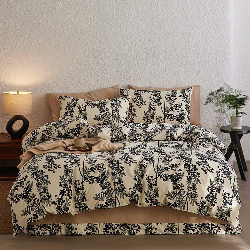 Cotton Flannel Bedding Set Soft Breathable All-season Bed Sheets Plant Floral Print Multiple Sizes