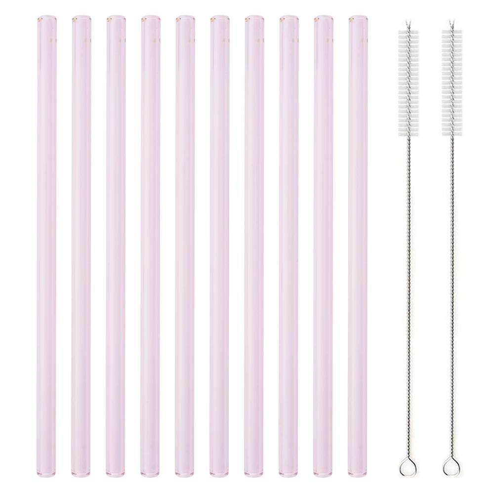 10pcs Glass Straw Reusable Glass Straw Set 8'' 200mm Long Straws with Cleaning Brush for Tumblers Cups Mason Jars