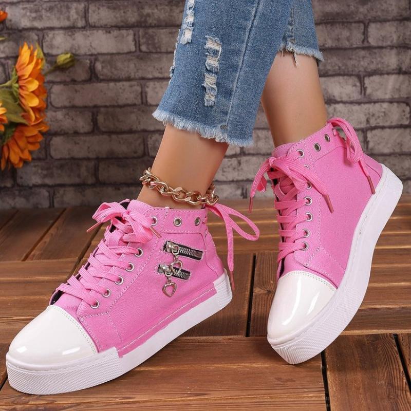 Fashion 2025 New Women Plus Sizes Sneakers High Top Female Denim Canvas Shoes Thick Sole Girls Students Ankle Canvas Boots Lace Up
