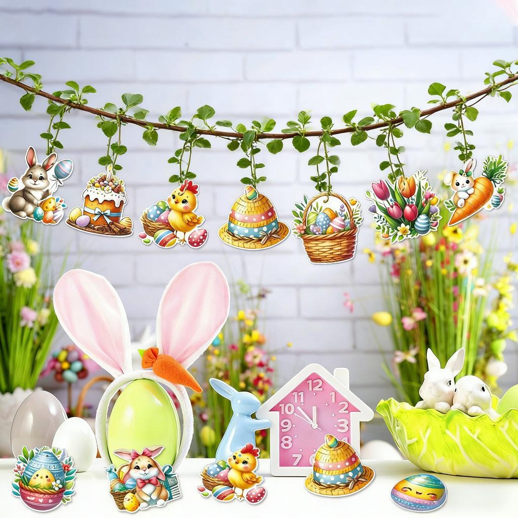 12pcs/1pack, Easter Paper Decorations, Gift Tags and Labels, Festive Party Atmosphere Decorations and Props, Plant Accessories