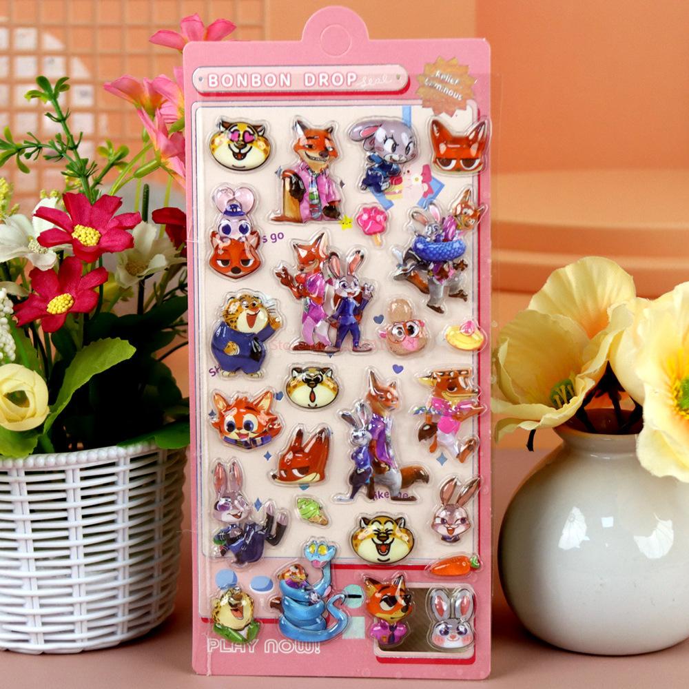 4pcs Zootopia 3d Embossed Crystal Sticker Blind Box Diy Mobile Phone Case Decoration Student Stationery Handbook Sticker Gift