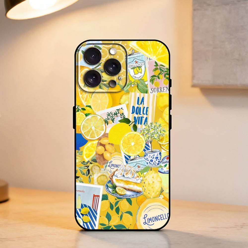 European A-Amalfi Coast L-Lemons    Phone Case For iPhone 17,16,15,14,13,12,11 Plus,Pro Max,XS,Soft Silicone Black Cover
