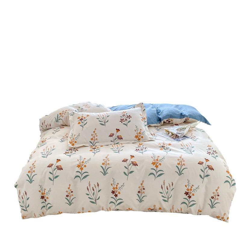 Rüzgar Çift Büyü Bitki Çiçek Kalınlaştırılmış Taşlama Dört Parça Set, Küçük Taze Öğrenci Üç Parça Nevresim Takımı