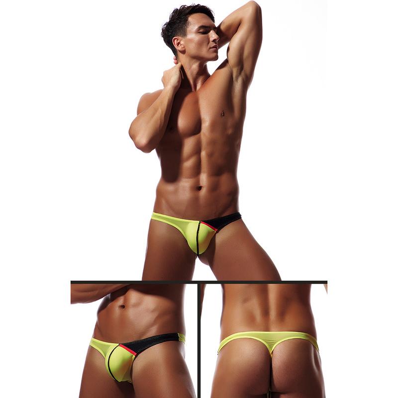 Slip sexy pentru bărbați cu talie joasă Lenjerie de corp Bulge Pouch Slip Pantaloni scurți Chiloți Chiloți U Protruding Thin Ice Thong