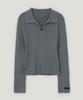 TWEE Sheeran One-Button Collar Ribbed Long Sleeve Knit