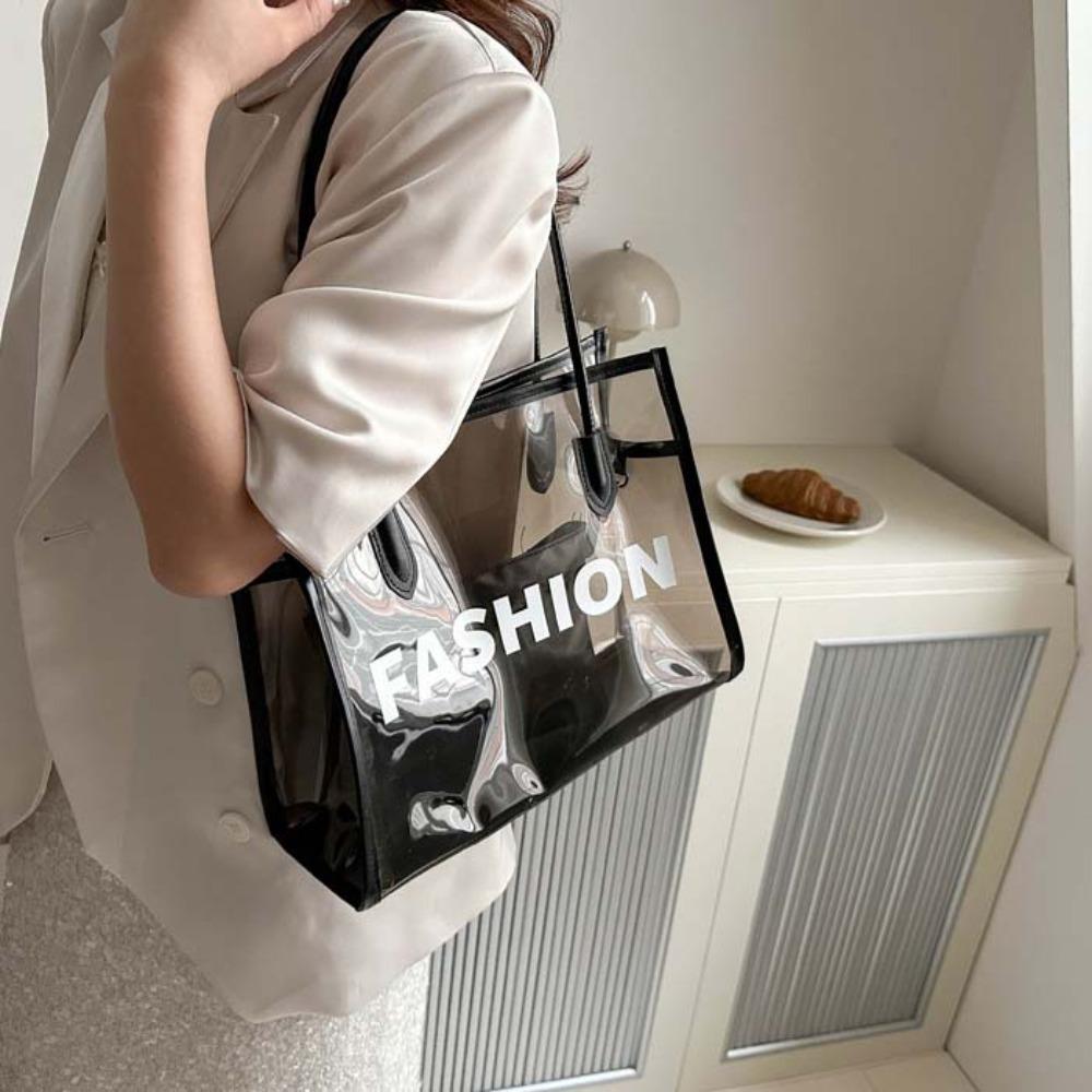 

2pcs/set Fashion Clear PVC Handbag PU Leather PVC Composite Tote Bags Transparent Jelly Bag Work білий