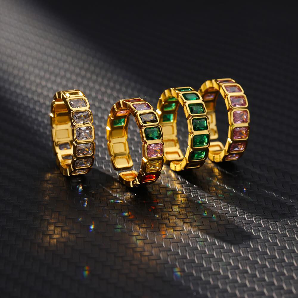 Colorful Cubic Zircon Rings for Women Gold Color Stainless Steel Open Ring Vintage Boho Wedding Party Jewelry Gift Accessories
